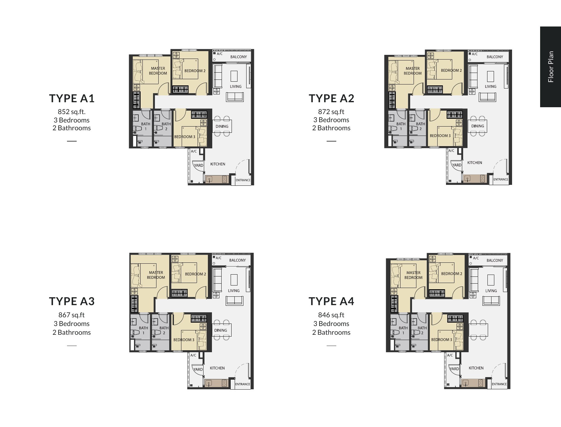 Aster Hill Type A1, A2, A3 and A4 floor plans